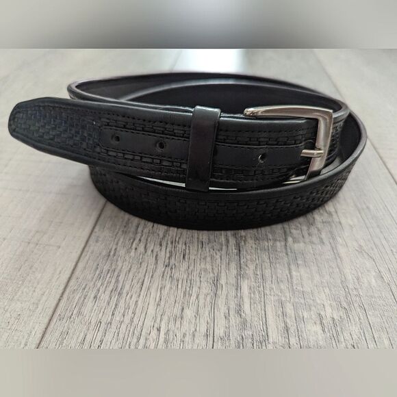 Tommy Bahama Black Brown Leather Belt Braided with Silver Buckle Size 44 - Picture 11 of 11